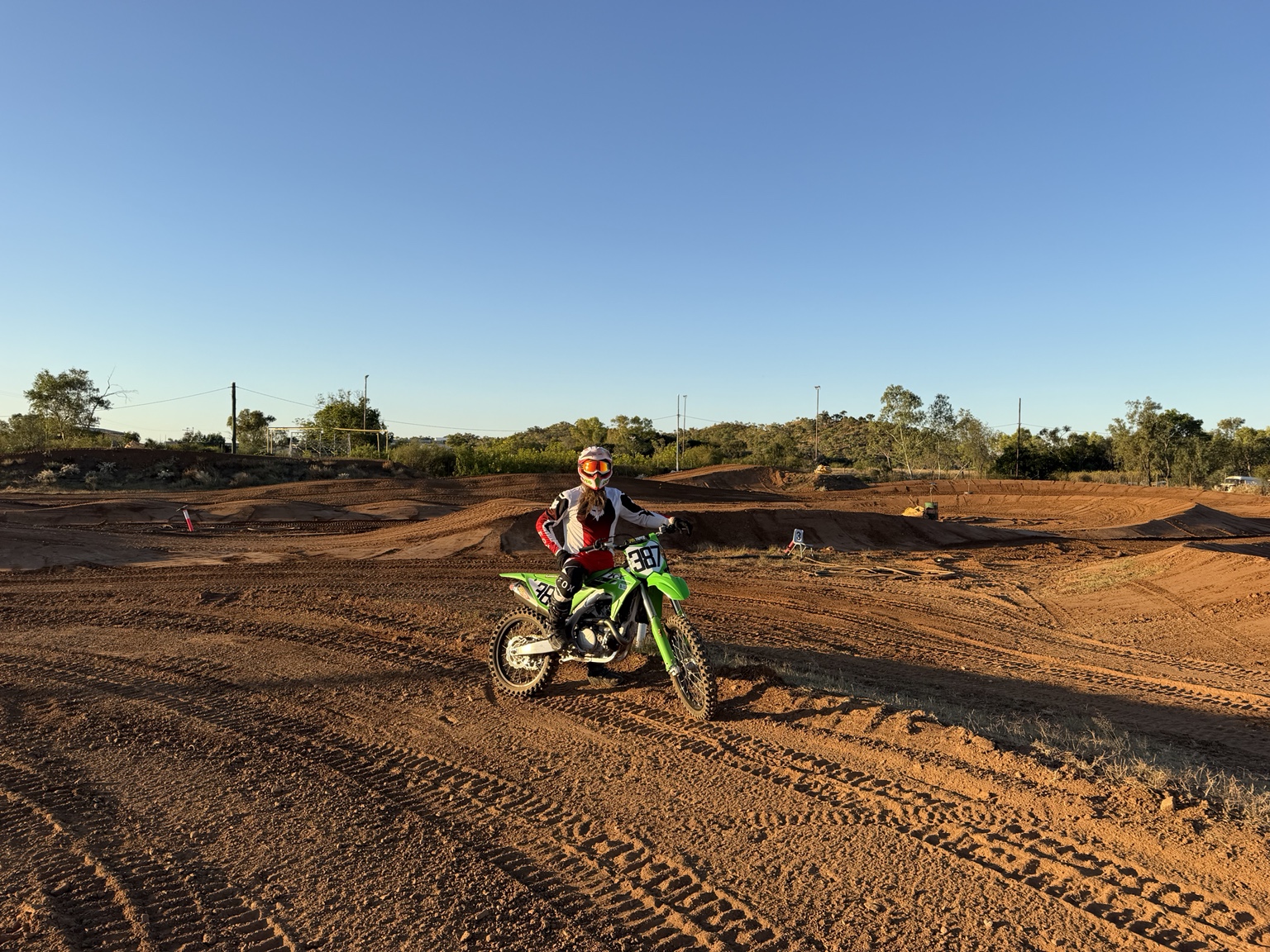 Rider sitting on a motocross bike on the finished Mount Isa Motocross Club track