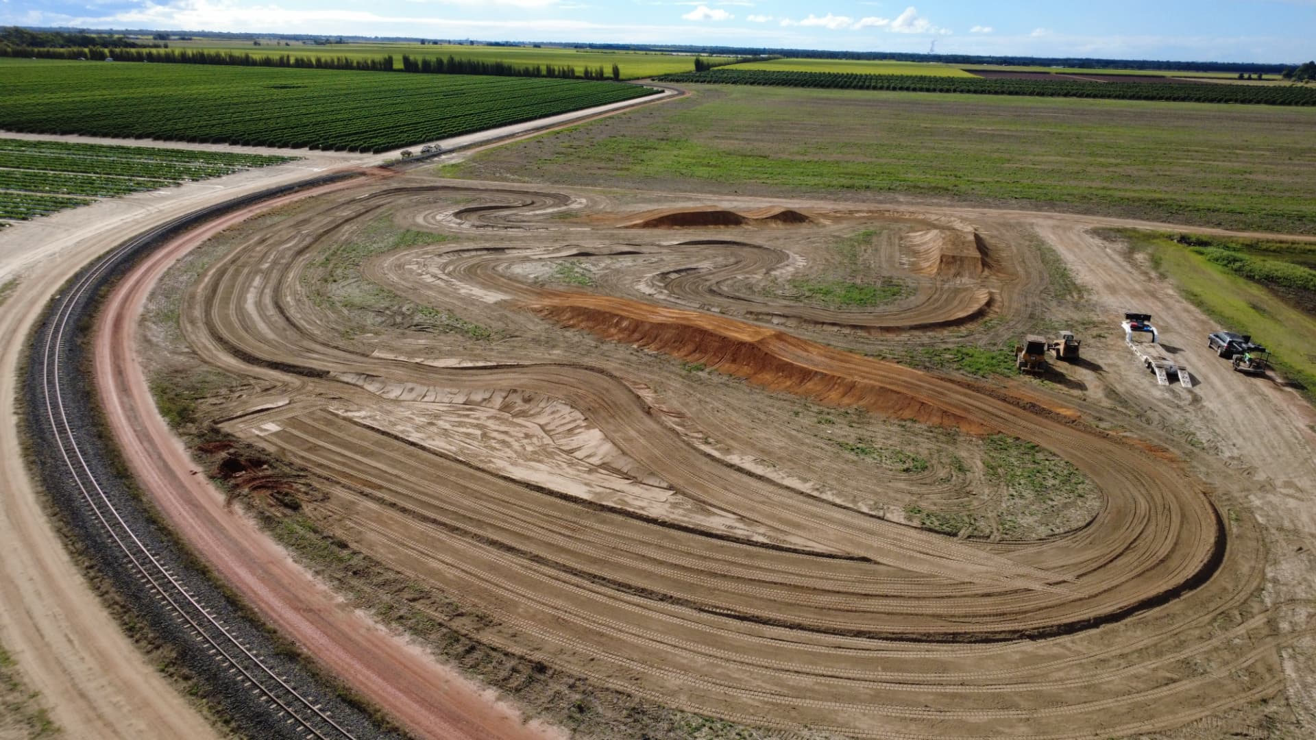 Aerial view of a private motocross track built by Full Throttle Earthworks on farmland near Bundaberg